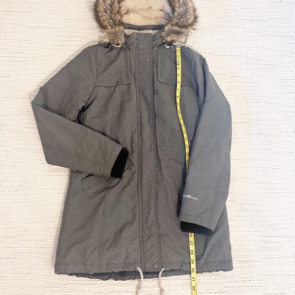 EDDIE BAUER Ladder Creek High-Pile Women's Gray Parka Faux Fur Hood Cinch Waist - Picture 5 of 16